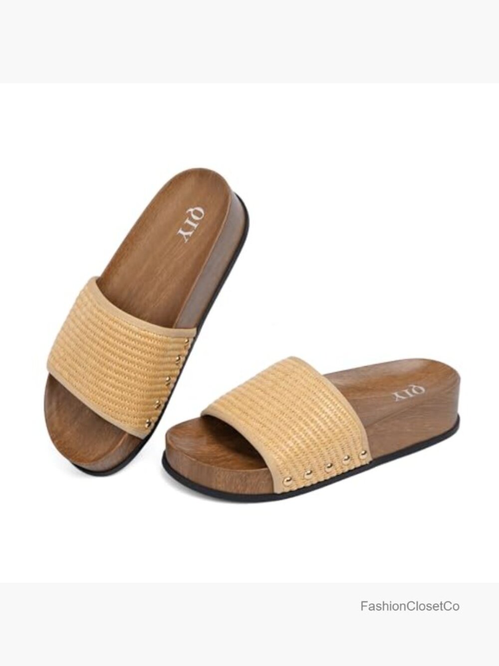 Platform Sandals Studded Slide with Wood Grain Design Arch Support Summer - Picture 4 of 7